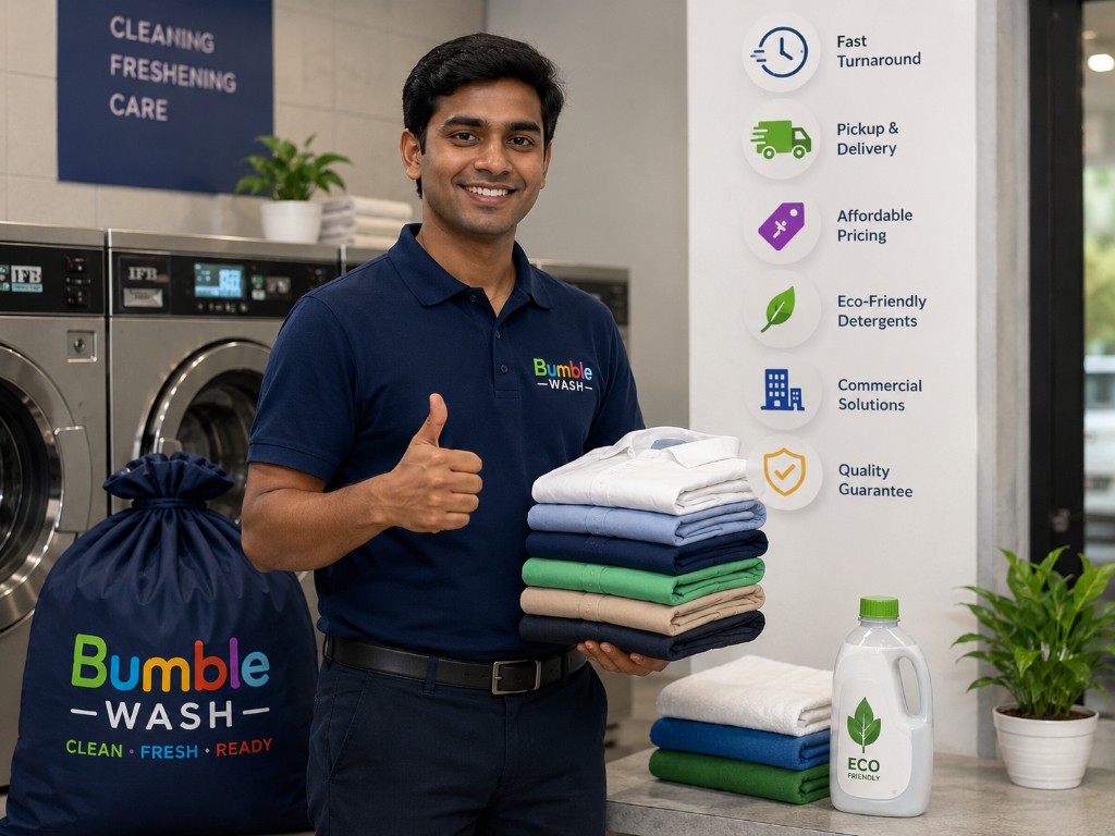 Bumble Wash professional laundry — fast turnaround, pickup and delivery, eco-friendly detergents, and quality guarantee